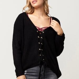 Daytrip Black Lace Up Sweater